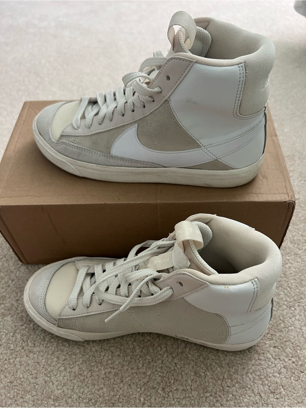 Nike Kids High-Top Sneakers in Cream and White